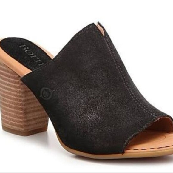 Born Women's Sandals Size 8M Black Suede Mules Block Heel Slip-On Boho Casual - Picture 1 of 9